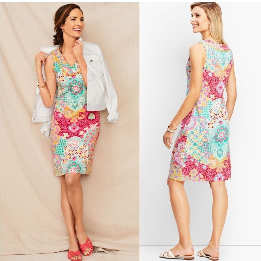 Talbots Multicolor Floral Midi Dress - Pink, Aqua, Yellow